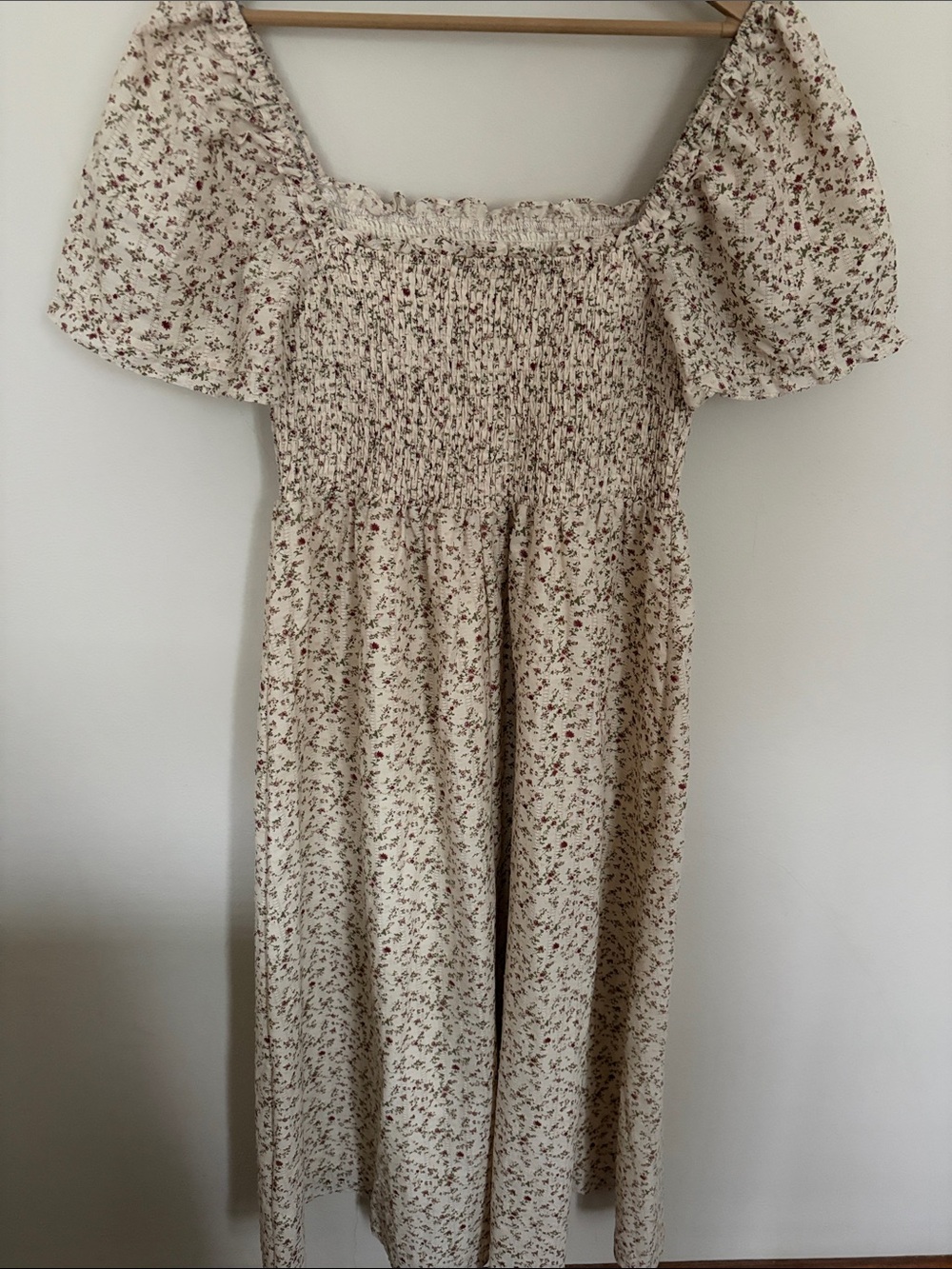 Cottagecore Cream Floral Smocked Midi Dress - Picture 5 of 8